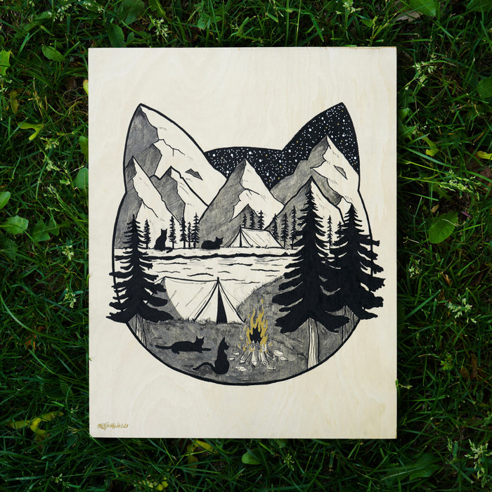 Camping Cat Original Painting