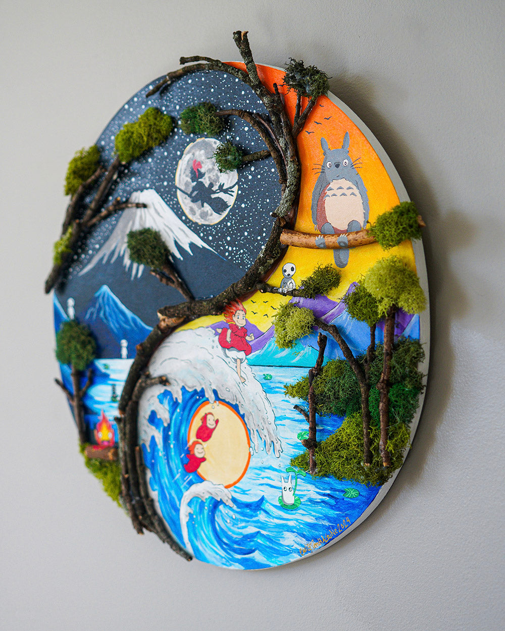 Yin Yang Studio Ghibli Mixed Media Original Painting
