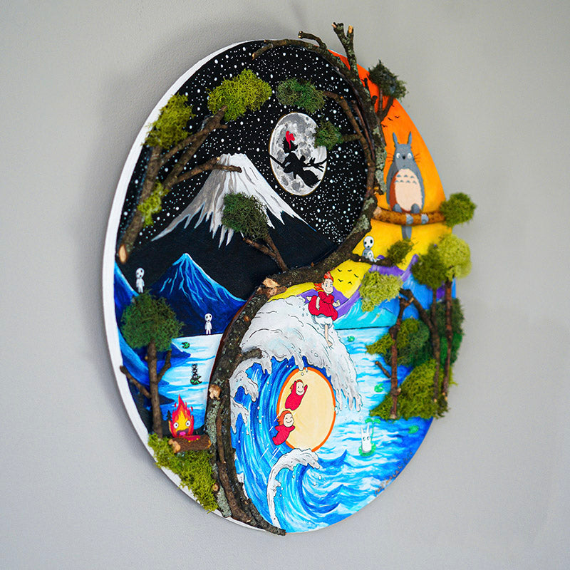 Yin Yang Studio Ghibli Mixed Media Original Painting