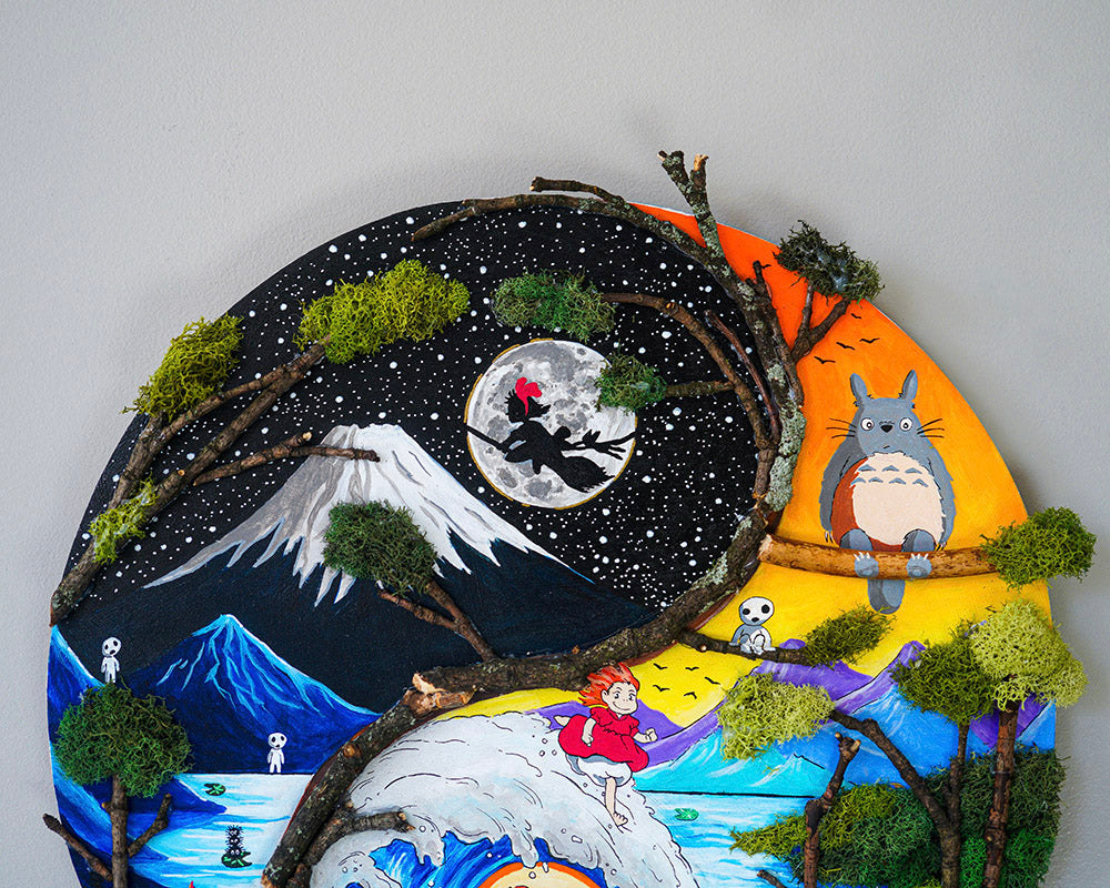 Yin Yang Studio Ghibli Mixed Media Original Painting