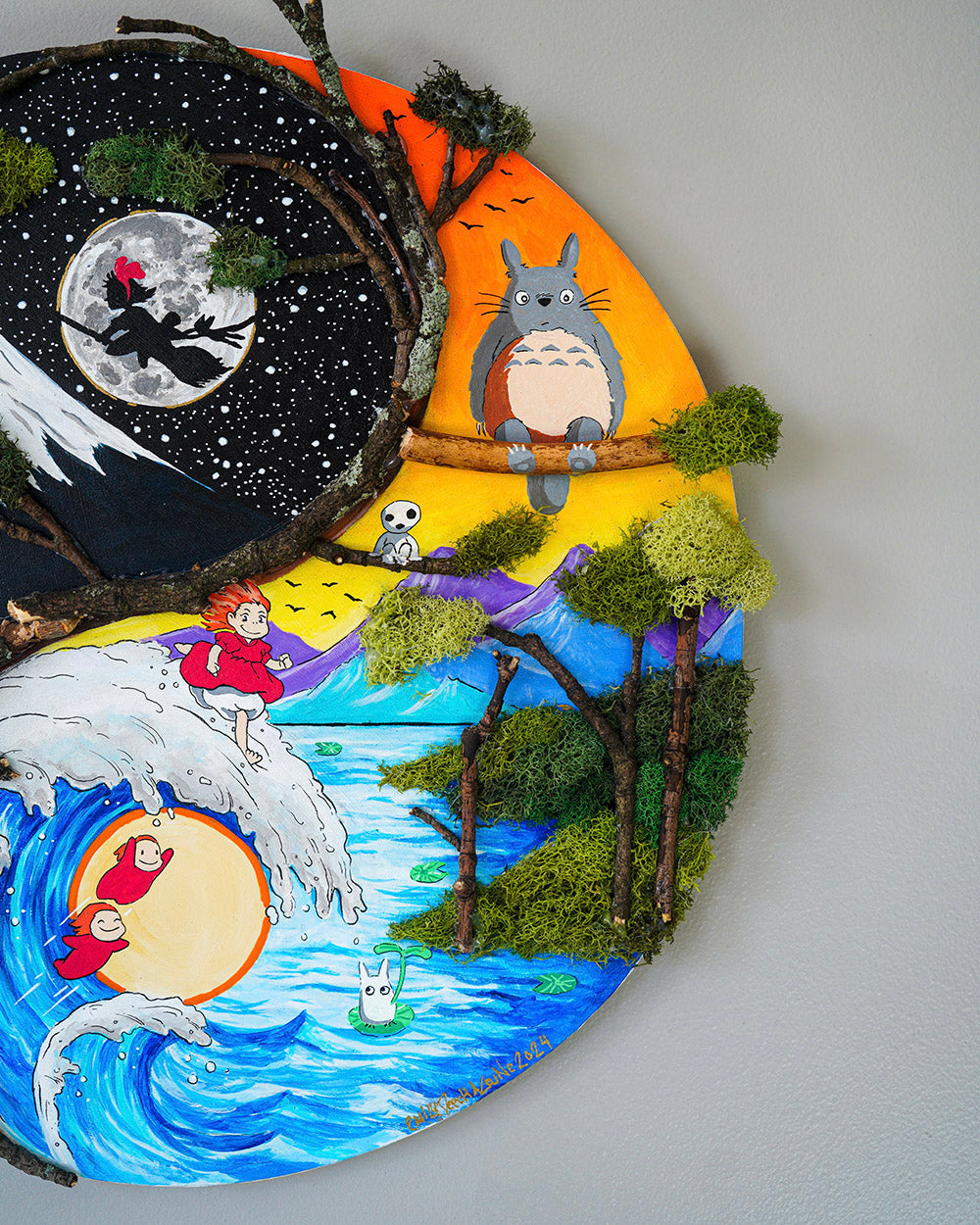 Yin Yang Studio Ghibli Mixed Media Original Painting