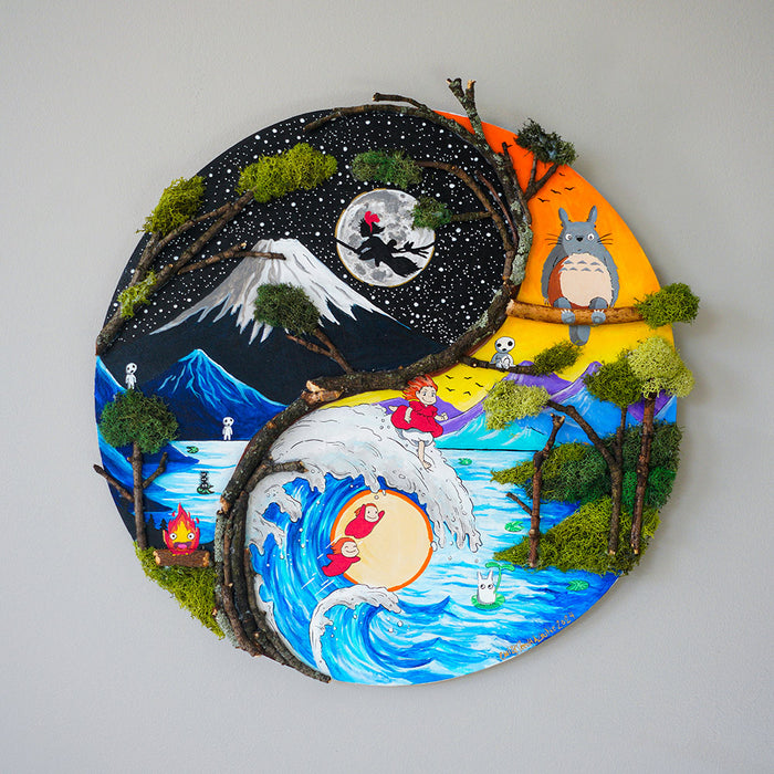 Yin Yang Studio Ghibli Mixed Media Original Painting