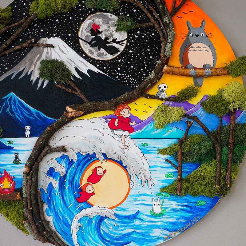 Yin Yang Studio Ghibli Mixed Media Original Painting