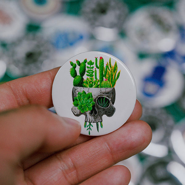 Succulent Skull Pin Back Button