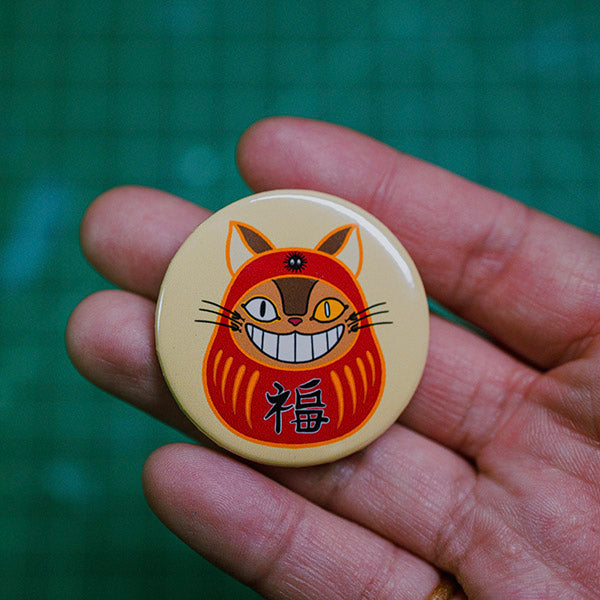 Daruma Lucky Cats Pin Back Button Set