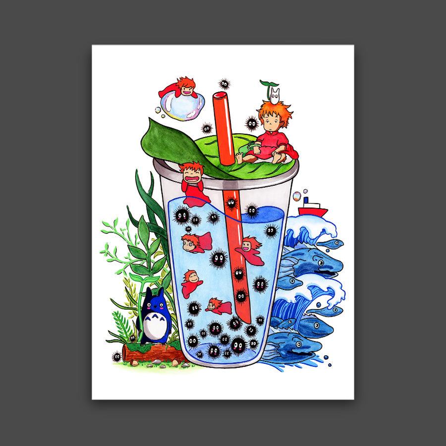 Ponyo x My Neighbor Totoro Boba Tea Print