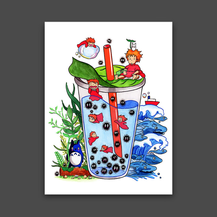 Ponyo x My Neighbor Totoro Boba Tea Print