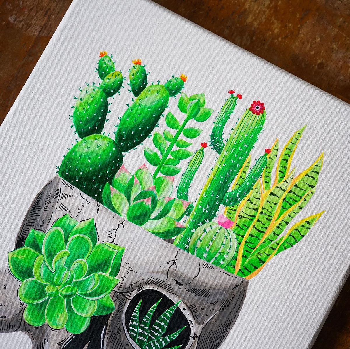 Succulent Skull Original Painting