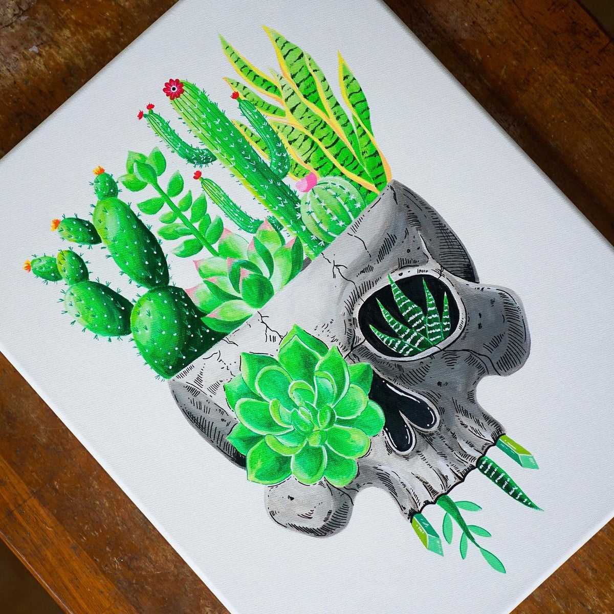 Succulent Skull Original Painting