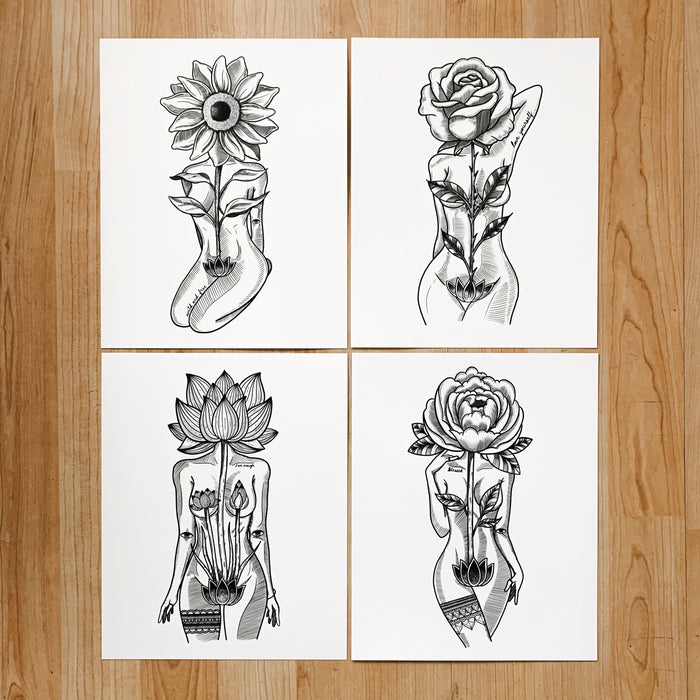 Flower Head Goddess (Set of 4 Prints)