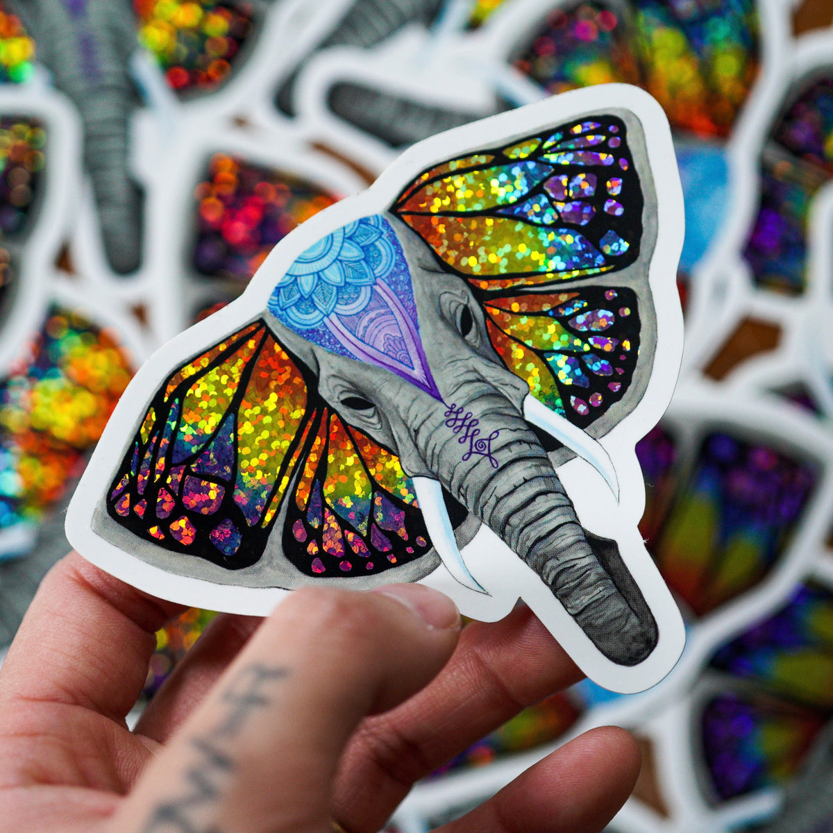 Elephant Butterfly Glitter Sticker