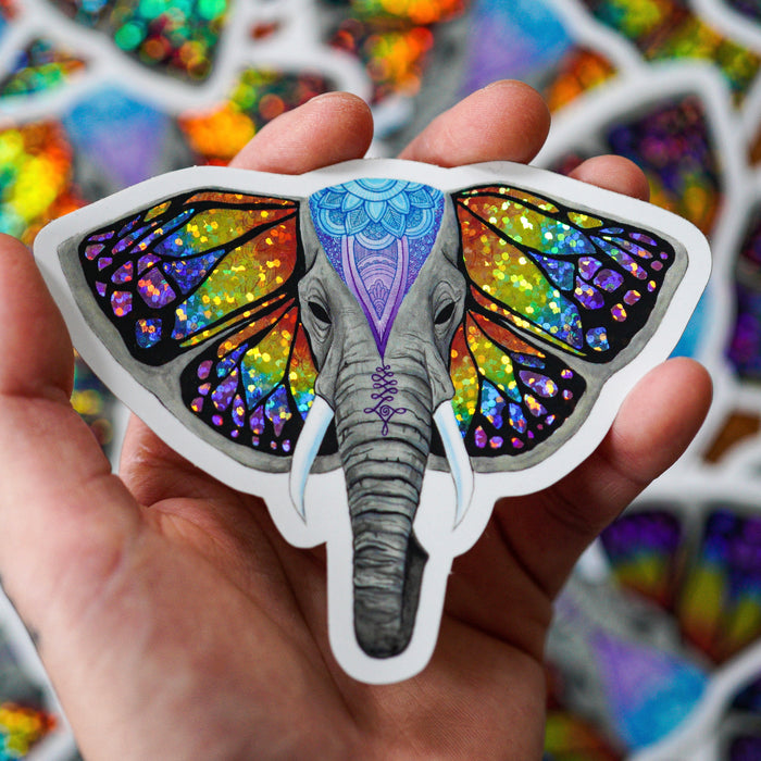 Elephant Butterfly Glitter Sticker