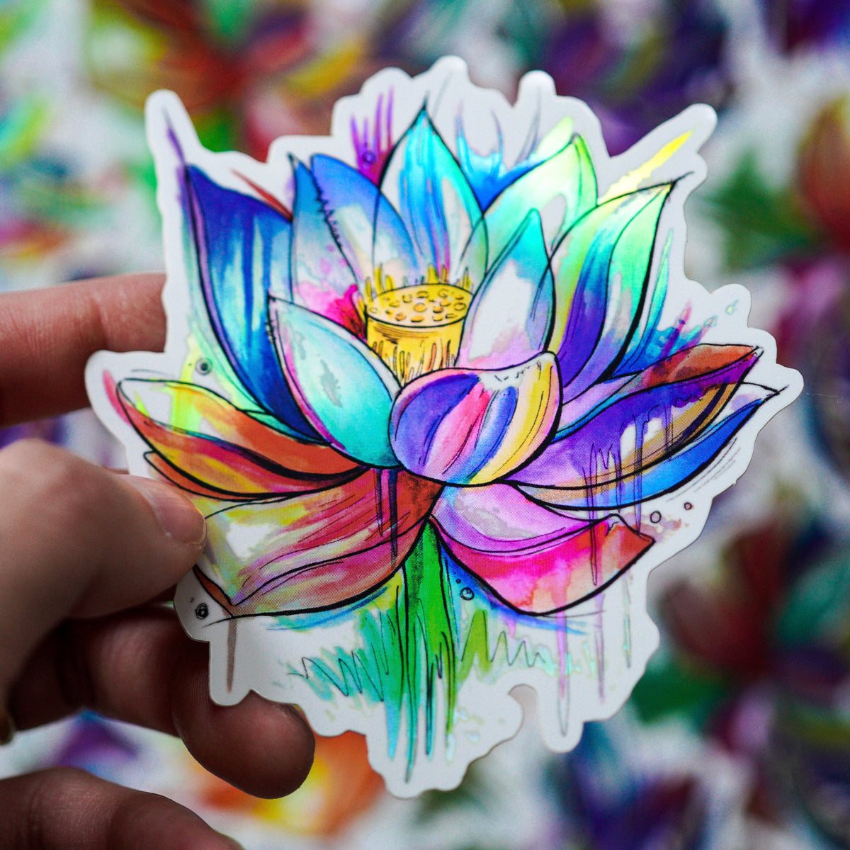 Rainbow Lotus Holographic Sticker