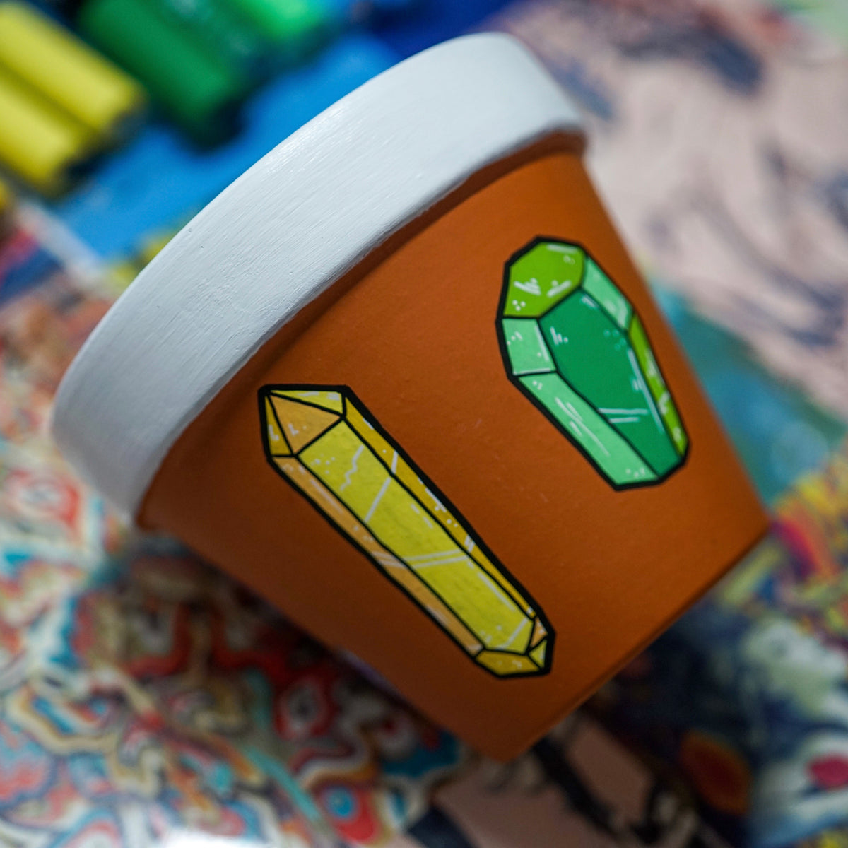 Crystals Hand Painted Clay Pot