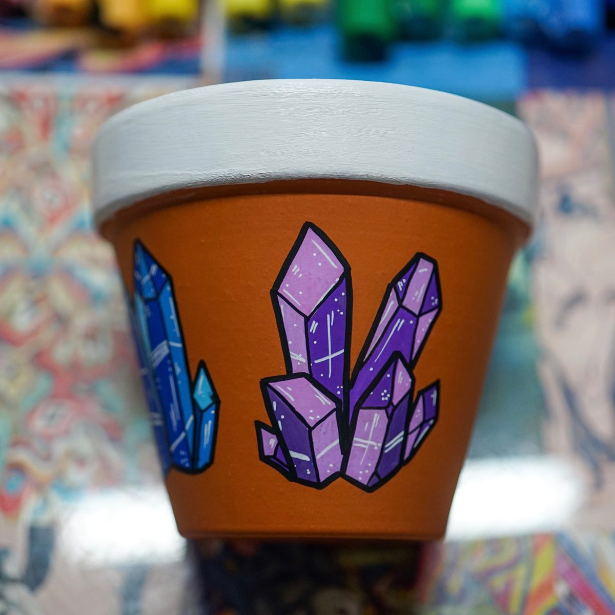 Crystals Hand Painted Clay Pot