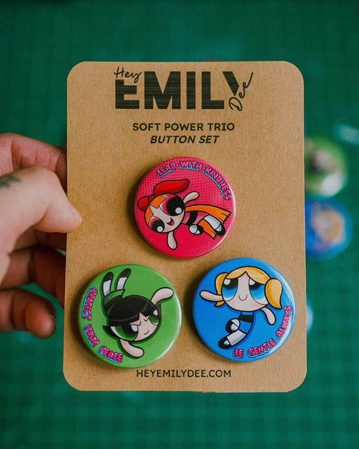Soft Power Trio Pin Back Button Set