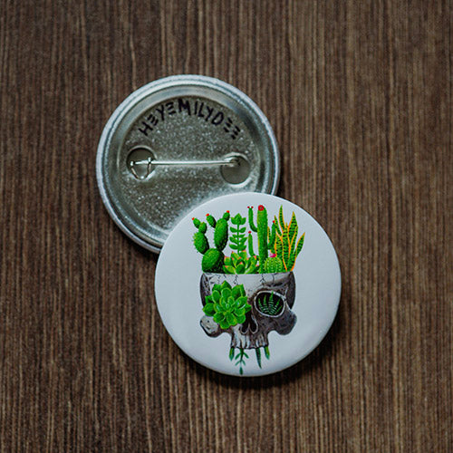 Succulent Skull Pin Back Button