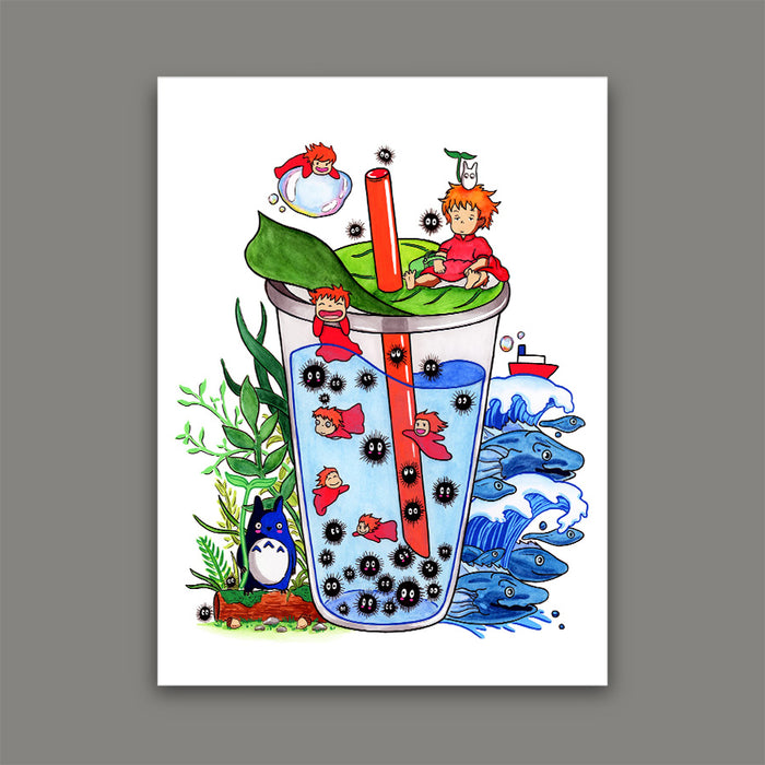 Ponyo x My Neighbor Totoro Boba Tea Print