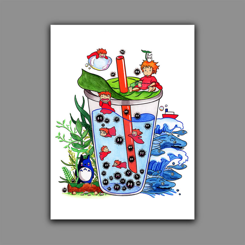 Ponyo x My Neighbor Totoro Boba Tea Print