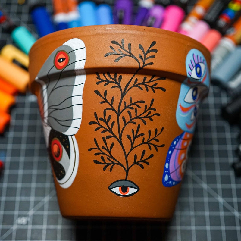"Butterfly" Hand Painted Clay Pot