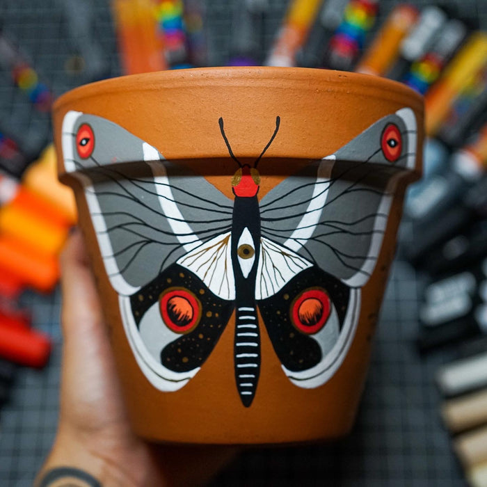 "Butterfly" Hand Painted Clay Pot
