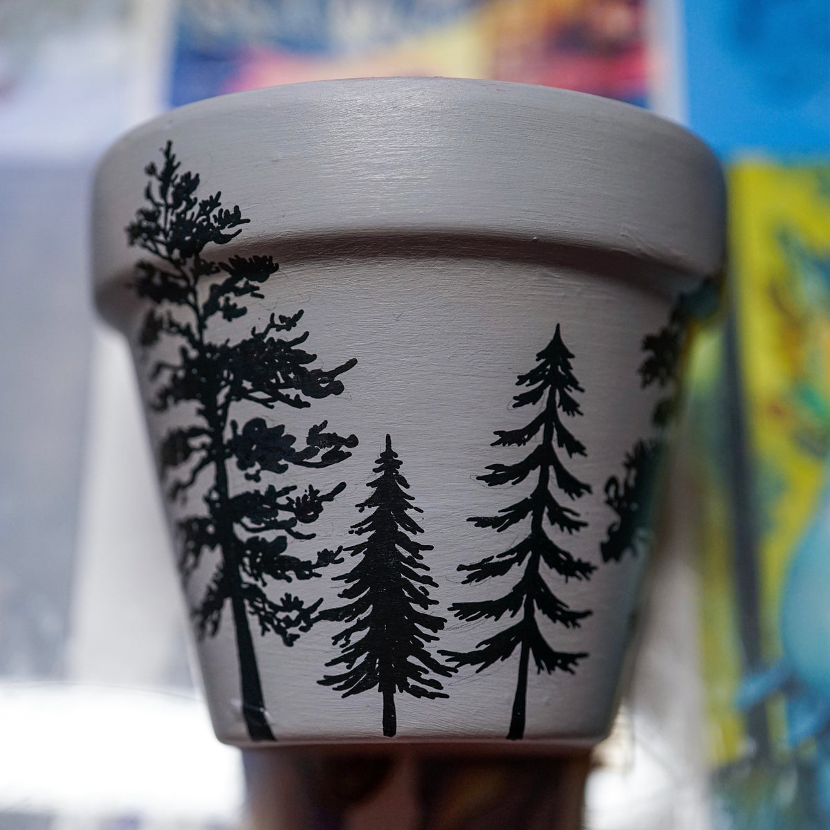 “Among the Trees” Hand Painted Clay Pot