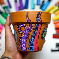 Octopot Hand Painted Clay Pot