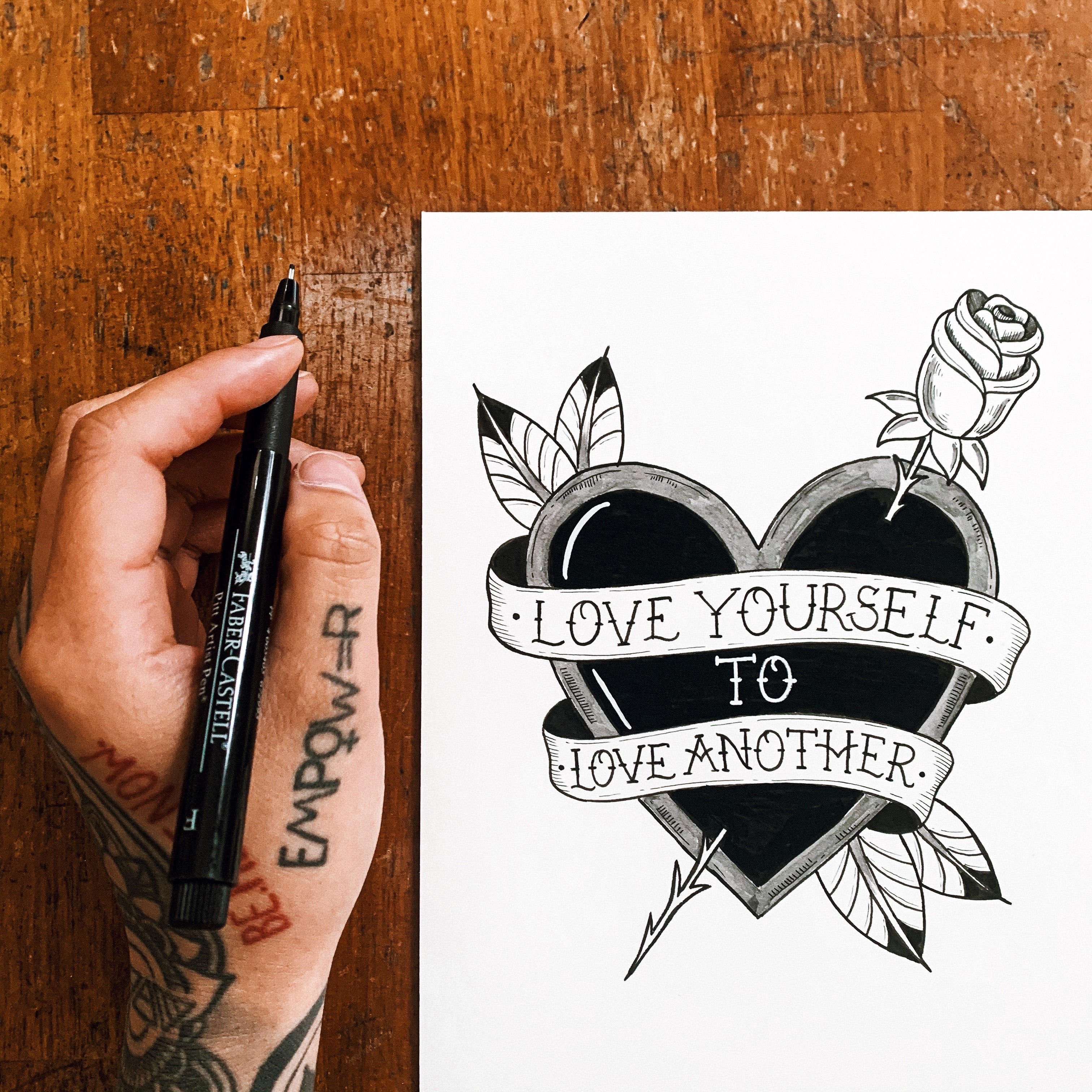 Hand Drawn Lettering Of A Phrase Love Yourself. Inspirational And  Motivational Quotes. Hand Brush Lettering And Typography Design Art Your  Designs T-shirts, For Posters, Invitations, Cards. Royalty Free SVG,  Cliparts, Vectors, and