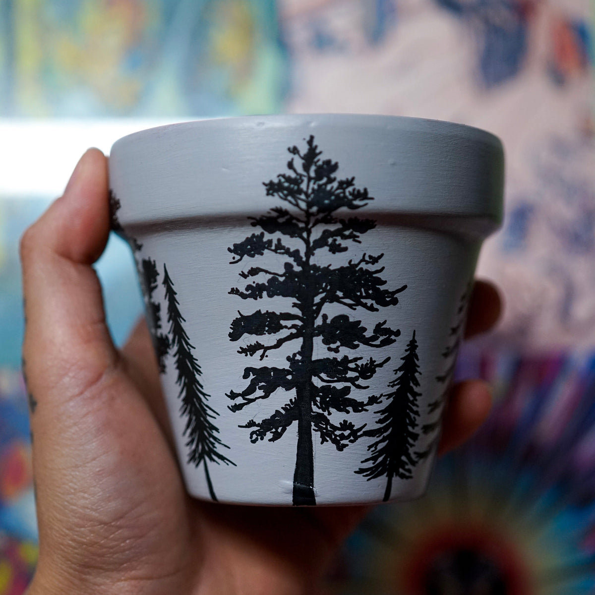 “Among the Trees” Hand Painted Clay Pot