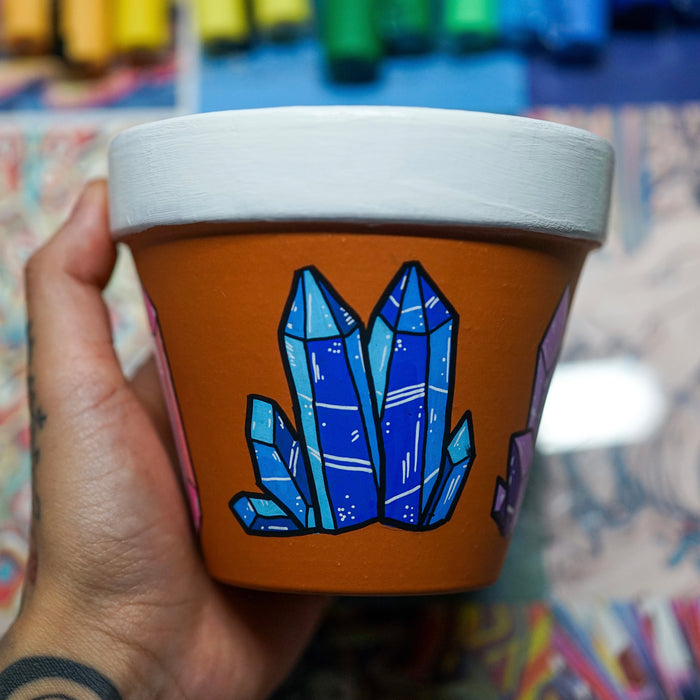 Crystals Hand Painted Clay Pot