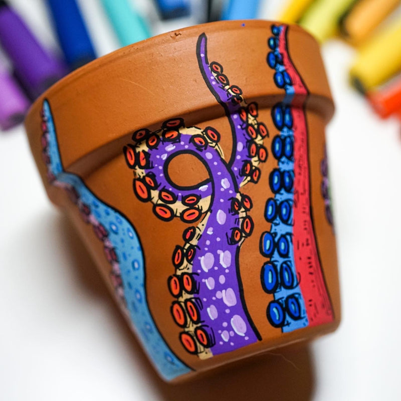 Octopot Hand Painted Clay Pot