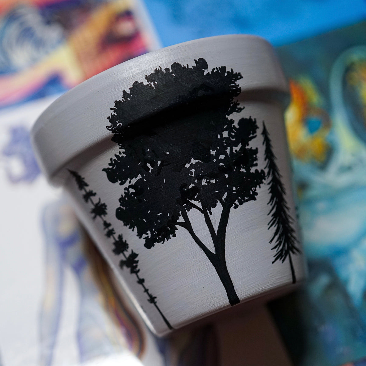 “Among the Trees” Hand Painted Clay Pot